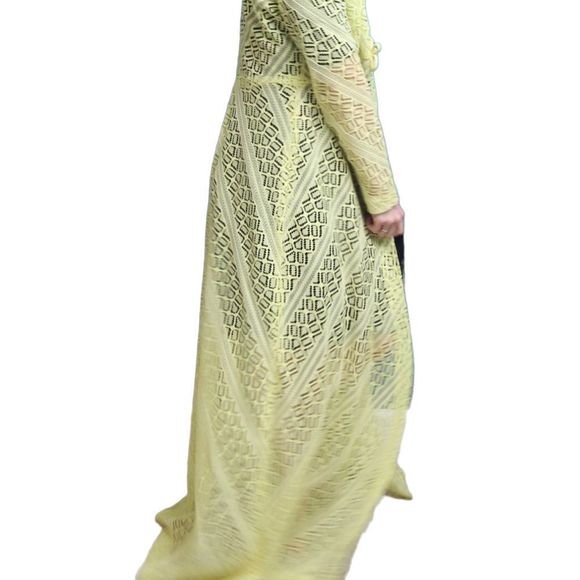 Yellow vintage cut out duster maxi length with front snaps and bow with collar - Picture 6 of 15
